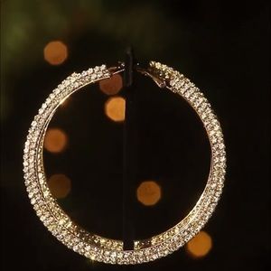Gold Rhinestone Large Hoops